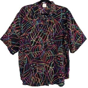 Vintage Retro 80s 90s Colorful Geometric Women’s Button Up Shirt Hawaii size 18